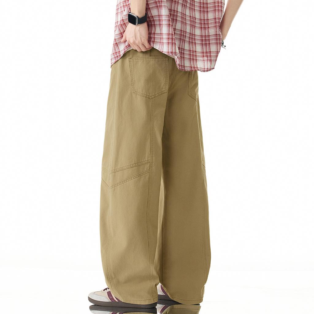 American Solid Color Simple Trendy Brand Splicing Scimitar Casual Pants Men's Trend Versatile Loose Wide-leg Pure Cotton Tooling Pants