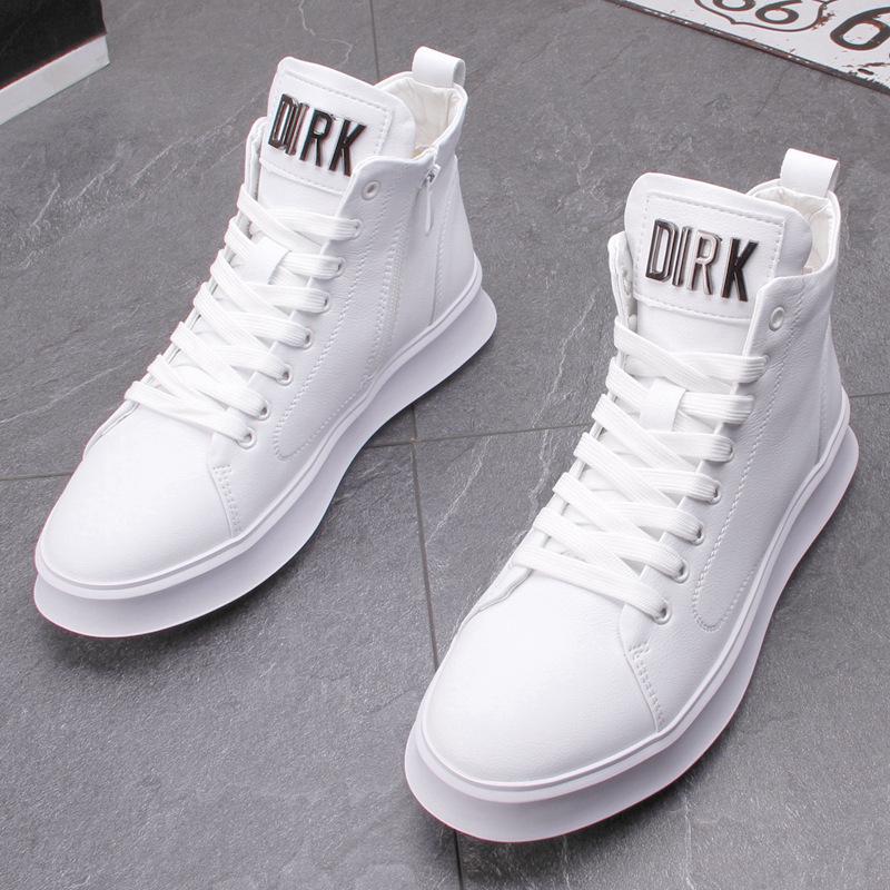 Trendy Men's 2024 White Hidden Heel High-Top Sneakers - Summer Casual Thick-Soled Martin Boots