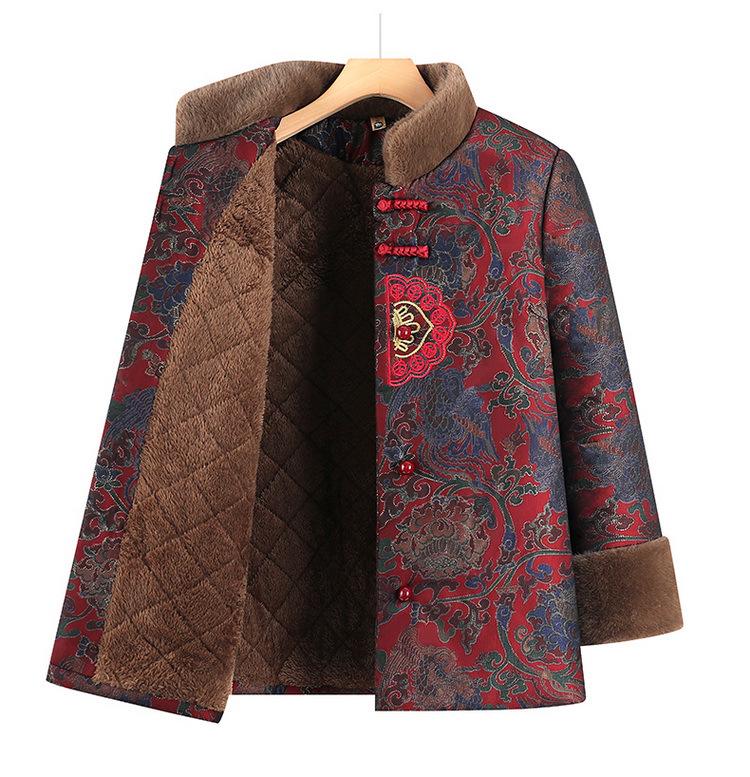 Elderly Women's Plus Velvet Thickened Cotton Winter Jacket - Warm Tang Suit Style