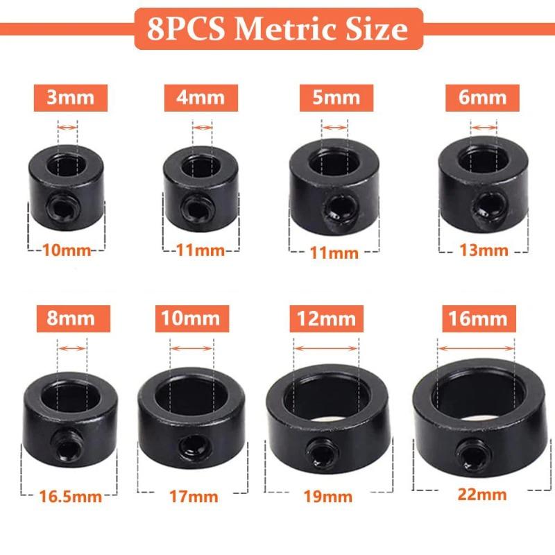 9PCS Depth Stop Drill Bit Collar Set Positioner Ring and Hex Wrench Tighten The Stopper Set Screws Woodworking Tool