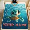1PC Custom Name Ocean Adventure Turtle Patterned Flannel Blanket Suitable For All Seasons for Home Decor Warmth and Comfort Gifts Holiday Present_lx
