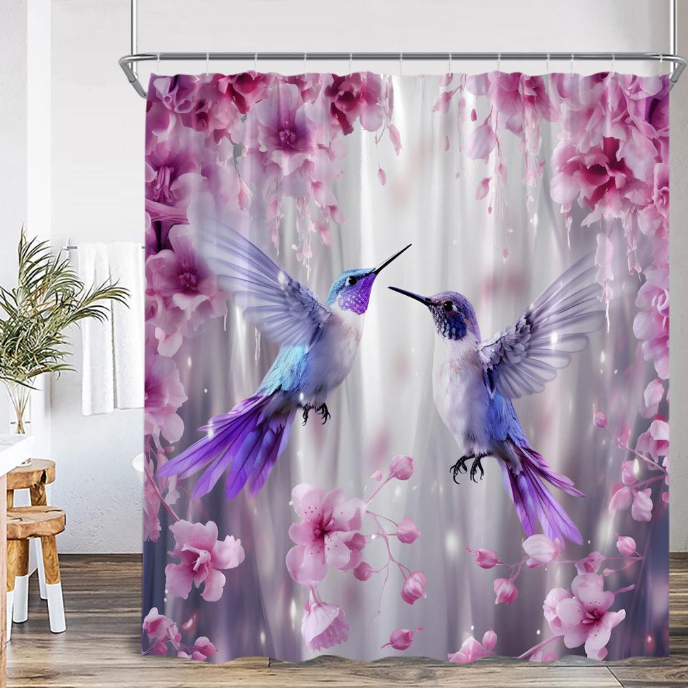 Tropical Leaf Parrots Shower Curtain Boho Vintage Floral Flower Hummingbird Plant Bathroom Decor Animal Print Modern Bath Curtai