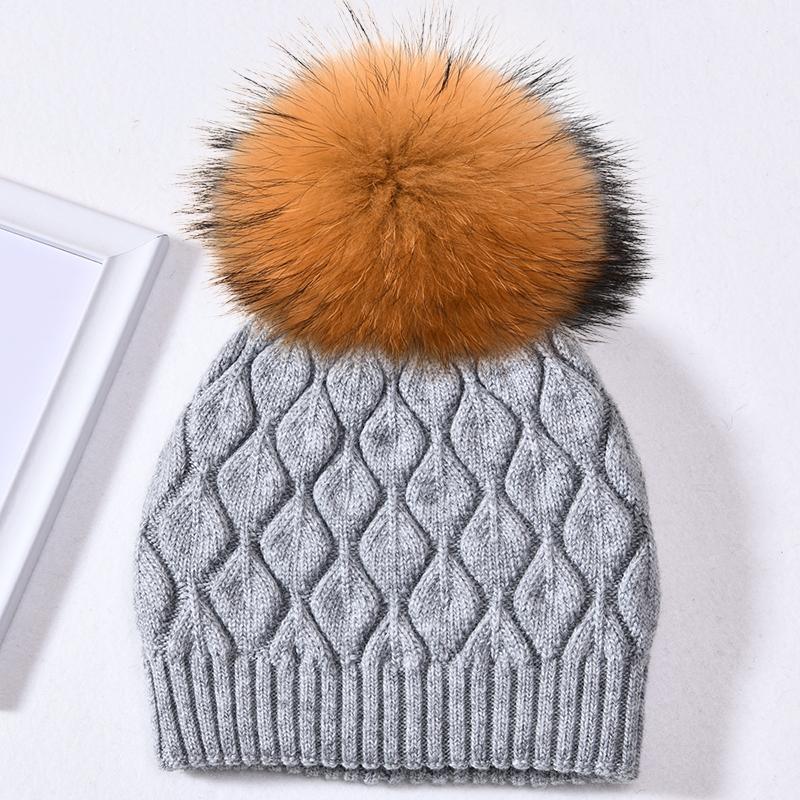 Jxwatcher Women Winter Hat Real Fur Pompom Angora Knitted Wool Beanie Fashion Casual Outdoor Thick Ladies Warm Fur Ball Hats New