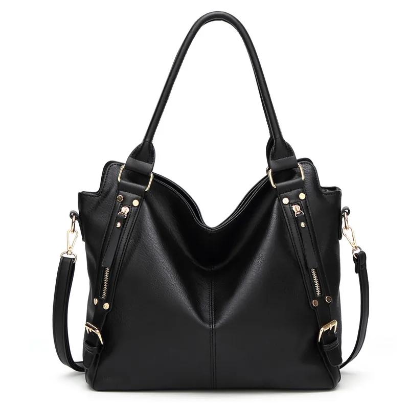 

Women Shoulder Bag PU Leather Large Women Bags Casual Tote Bag Female Leather Solid Color Crossbody Messenger Bags чёрный