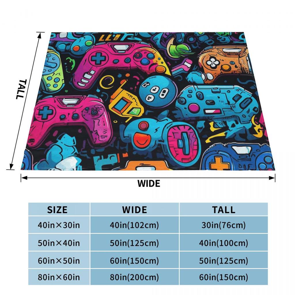 Gamer Cartoon Game Controller Blanket Soft Warm Flannel Throw Blanket Bedding for Bed Living Room Picnic Travel Home Couch