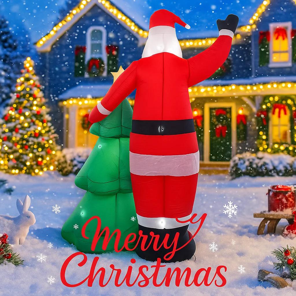8.2FT Inflatable Toy Santa Claus Tree Xmas Decorations for Yard LED Lights Christmas Supplies Home Ornaments Festive Gifts