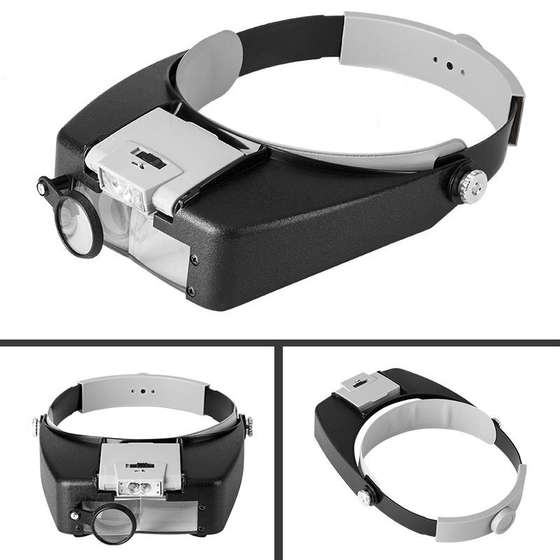 10X Stirnbandbrille Lupe Verstellbare Größe LED Lupe Lupenbrille Zum Lesen Optivisor Lupe Beleuchtet