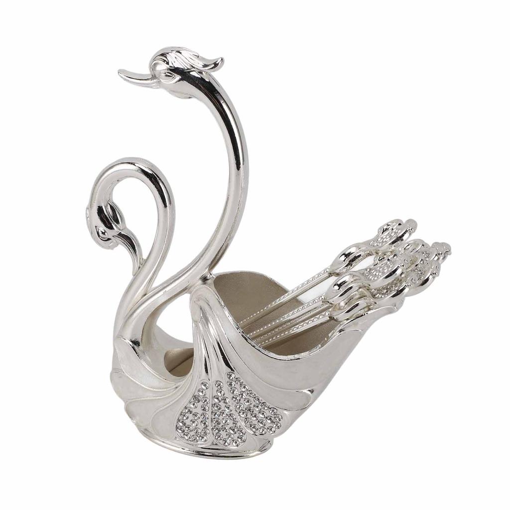 Swan Dinnerware Set Metal Tableware Cutlery Set Decorative Swan Base Holder with 6 Spoons for