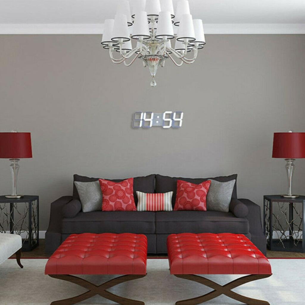 3D Modern Digital LED Wall Clock 24/12 Hour Display Timer Alarm Home USB