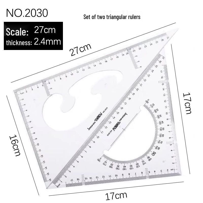 Multi-Functional Ruler & Set Square Pack: 20/30/40cm Transparent Straight Rulers & 30cm Set Square for Students & Drafting