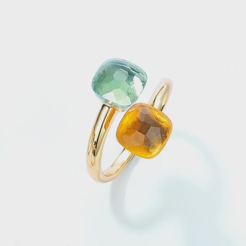 Bonbonfarbener Edelsteinring: S925 Silber, Vergoldet, Offenes Fingerdesign für Damen, Europäische & Amerikanische Leichte Luxusmode.