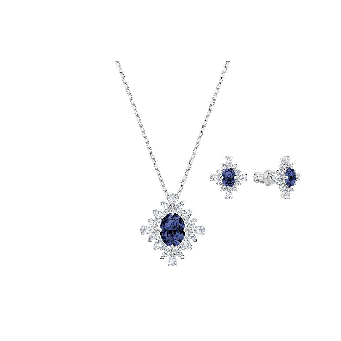 Swarovski Palace Rhodium Crystal Necklace And Earring Set Women jewelry Blue 5498840 Box+Shopping Bag (Random Color)