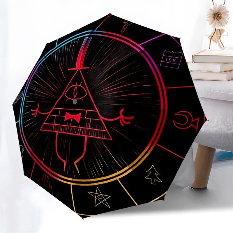 1pc Gravity Falls Bill Cipher Automatic Folding Umbrella - Compact 8-Rib Design, Durable Plastic & Iron, Lightweight for Outdoor Daily Use,  a0929178