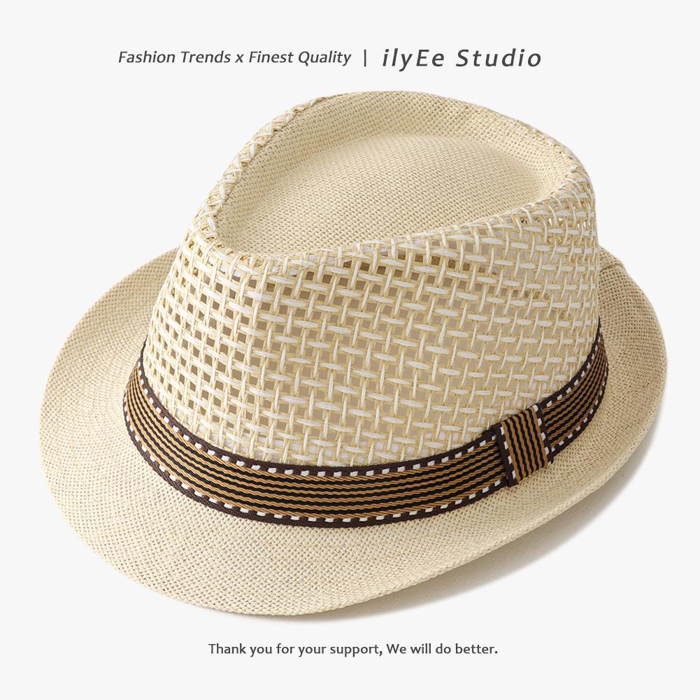 Men's Panama Straw Hat Summer New British Jazz Hat Women's Sunshade Sun Protection Beach Flat Top Hat
