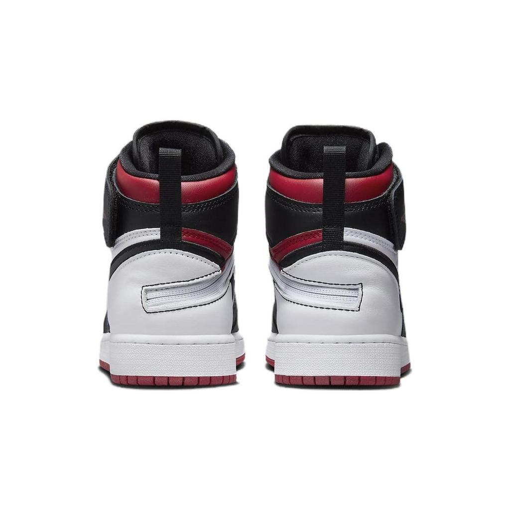 Jordan Zapatillas de Baloncesto para Niños Air Jordan 1 FlyEase de Cuero Antideslizantes Resistentes a la Abrasión de Caña Alta Negro Rojo DC7986-106