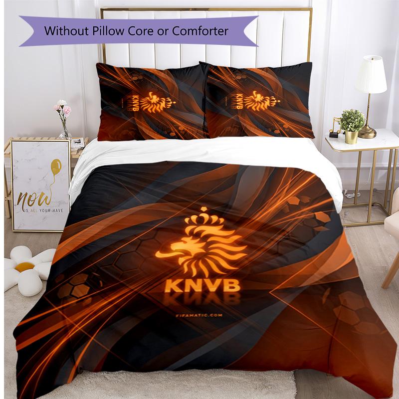 Netherlands Football Printed Bedding 3 Piece Set Cozy Breathable Bed Cover Set as Housewarming Holiday Gift