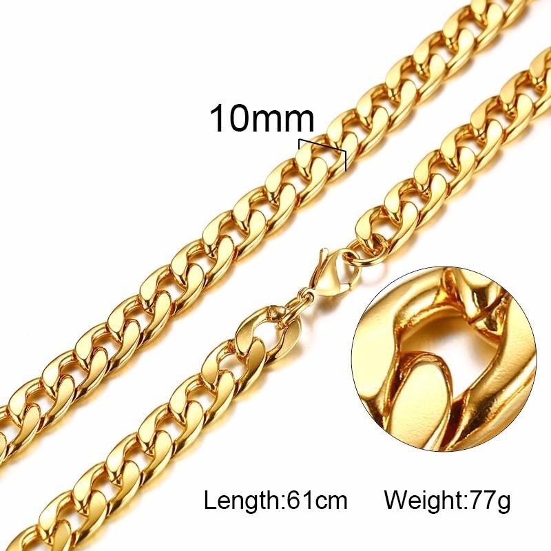 Men's Necklace Round Miami Cuban Link Chain Gold Color Stainless Steel Punk Boy Male Colar Gifts 24"