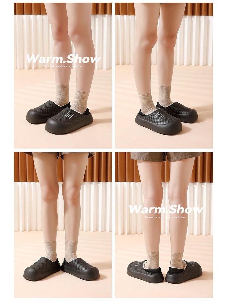 Waterproof Cotton Slippers: Women's/Men's Non-Slip Thick-Soled, Plus Velvet, Warm, Closed Heel for Autumn/Winter.