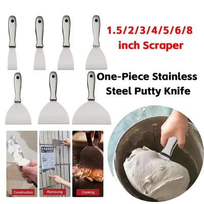 8/6inch One-Piece Stainless Steel Putty Knife Paint Scraper Tools Spackle Tool Spatula Scraper for Floor Wall Ceramic Tile Grout