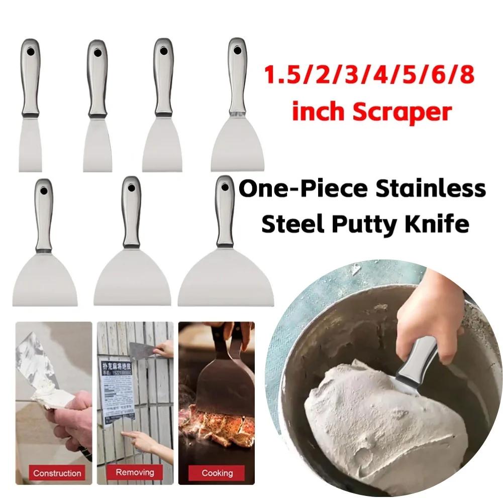 

8/6inch One-Piece Stainless Steel Putty Knife Paint Scraper Tools Spackle Tool Spatula Scraper for Floor Wall Ceramic Tile Grout 1.5inch