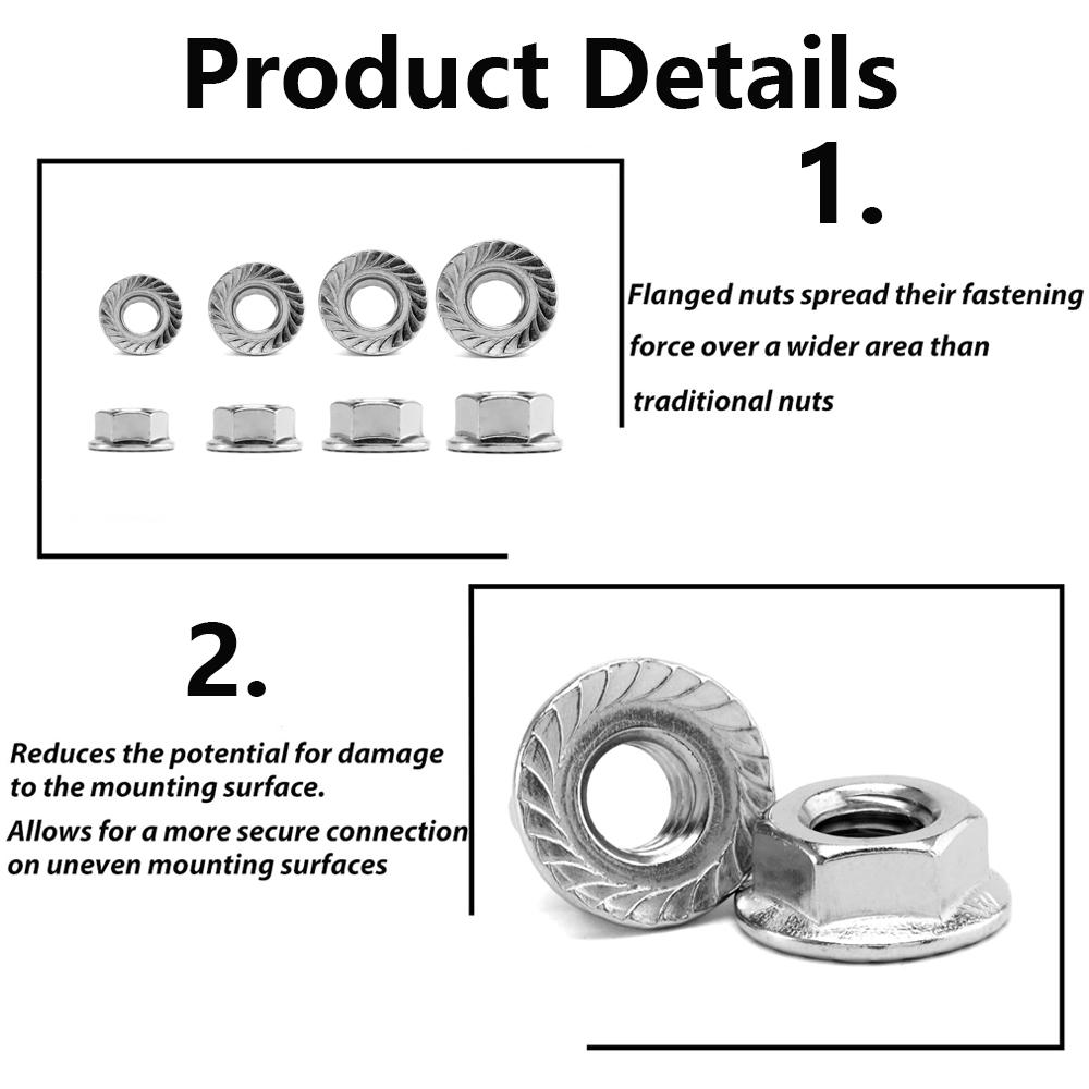 5/10/25/50/100pcs Hex Flange Nuts M3 M4 M5 M6 M8 M10 Black and White Zinc Plated Carbon Steel Metric Hex Nuts