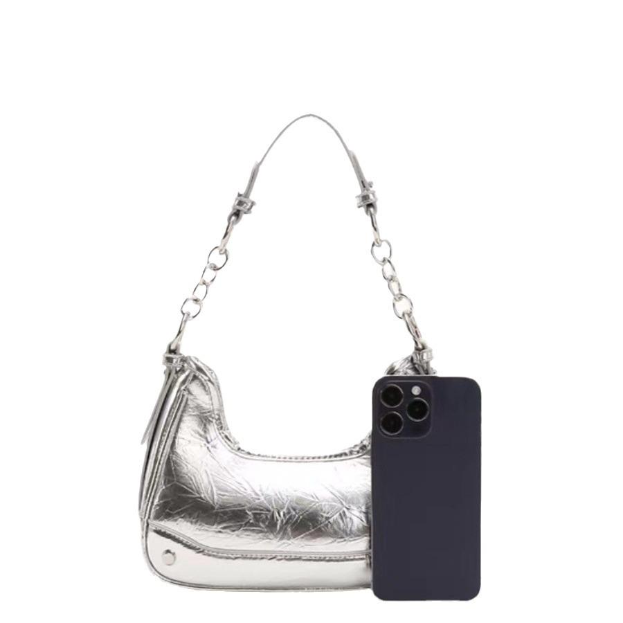 Silver Underarm Bag for Women Summer 2025 Niche Simple Shoulder Bag Commuting High-Quality Dumpling Bag Trendy