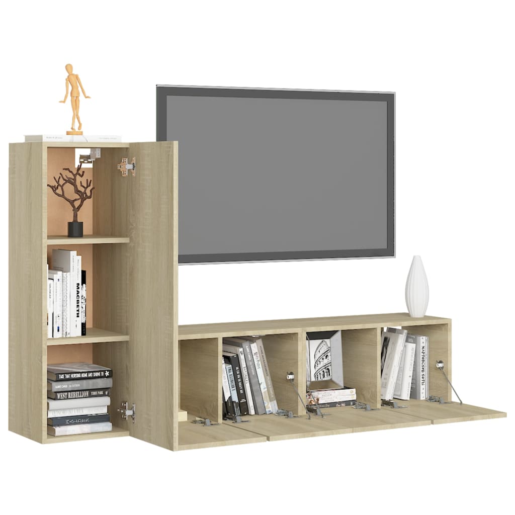 3 Piece Wall Mounted TV Cabinet Set Sonoma Oak Effect Particleboard