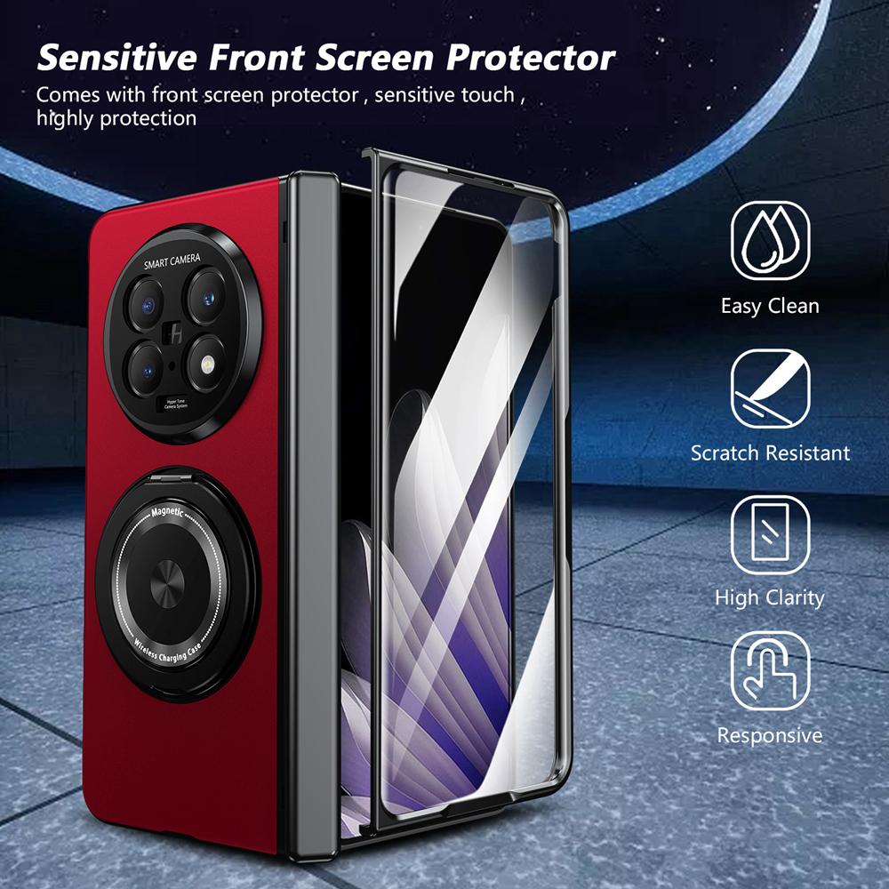 KEYSION 360° Rotating Magnetic Ring Stand Phone Case for MagSafe for OPPO Find N5 Hinge Phone Cover with Glass Screen Protector