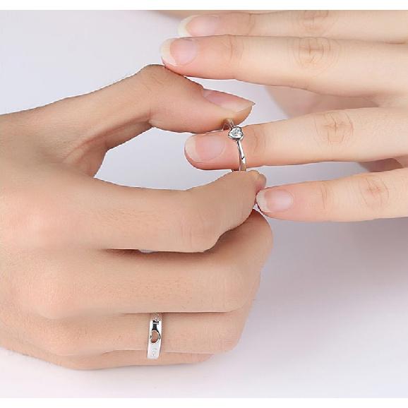 2Pcs Zircon Heart Matching Couple Rings Set Forever Endless Love Wedding Ring For Women Men