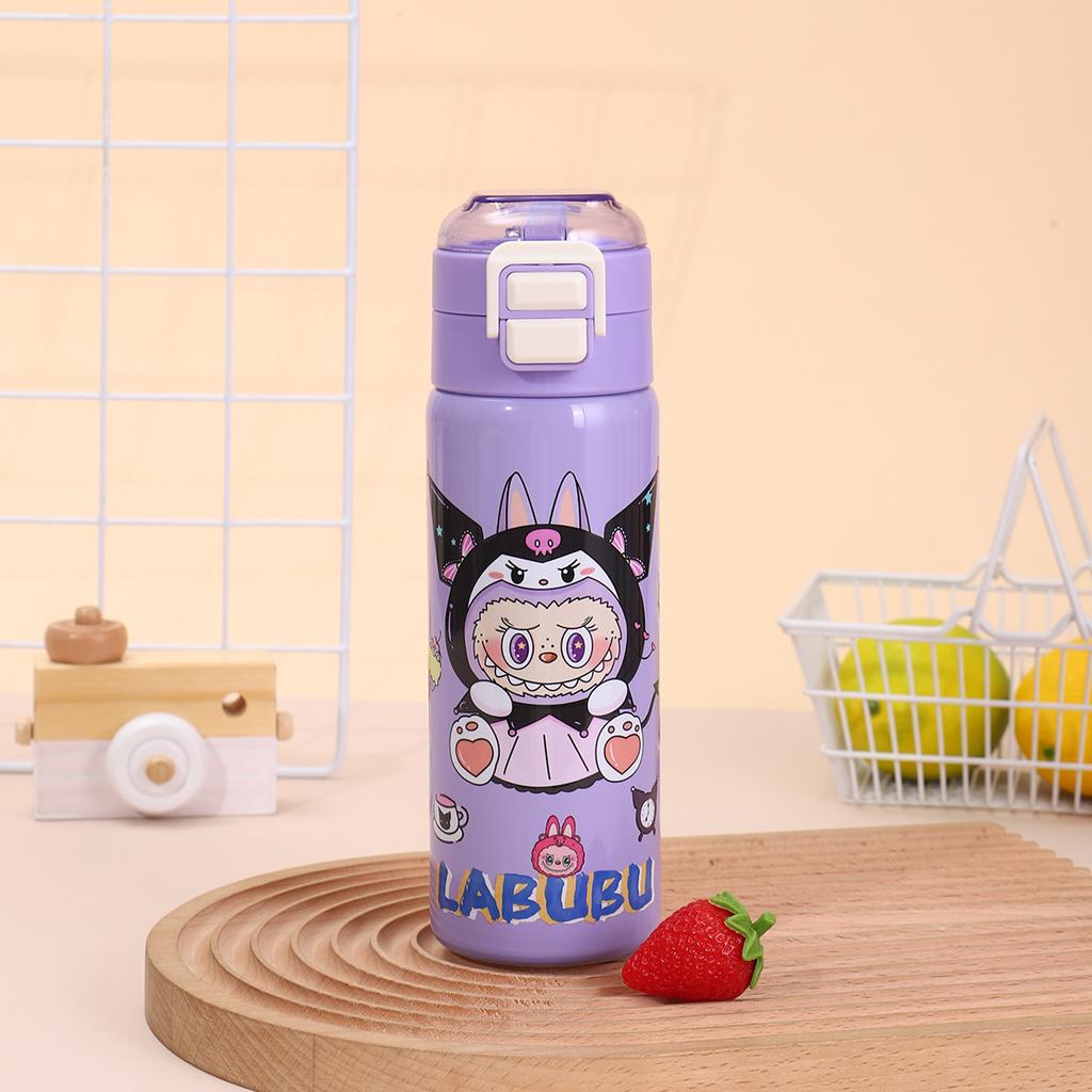 Cartoon Straw Double Drinking Cup Bouncing Portable Children's Thermos Cup Outdoor Accompanying Sports Water Cup