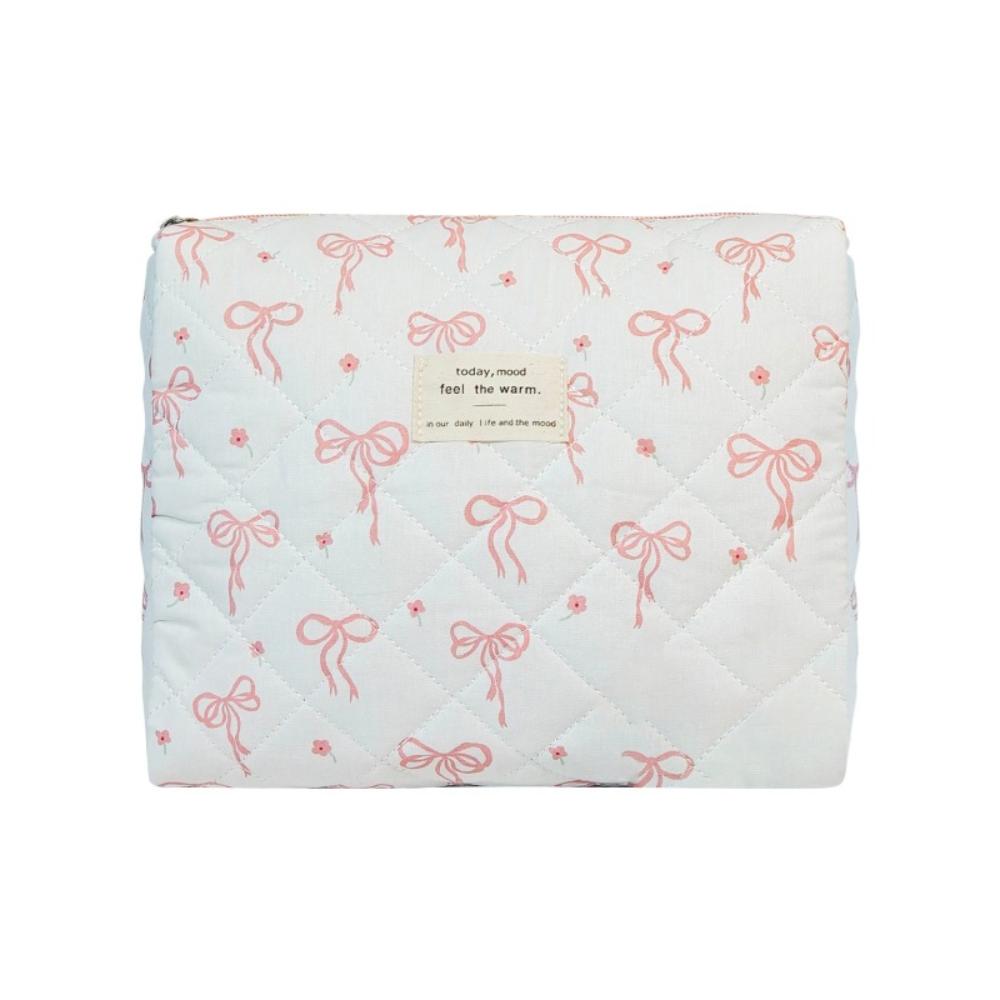 New Korean Style Cosmetic Bag Multi-size Pink Bow Travel Storage Bags Plaid Zipper Stationery Pouch for Women Girls