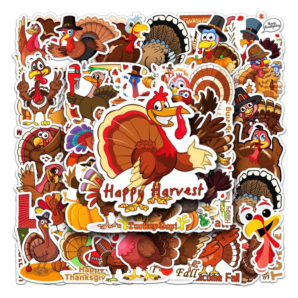 50 Turkey Doodle Personality Cartoon Thanksgiving Animal Children DIY Mobile Suitcase Stickers Waterproof