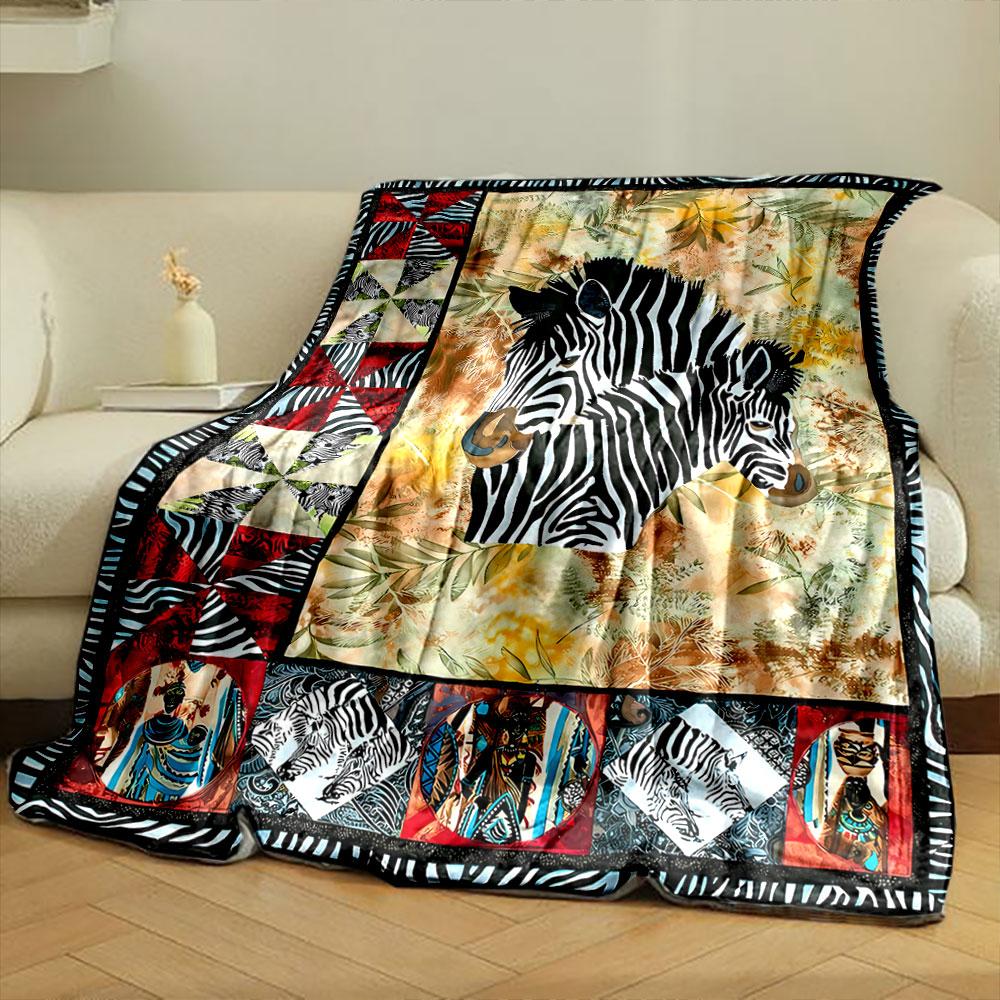 Zebra Pattern Art Quilted Blanket Bedroom Blanket for Livingroom Couch Lunch Break Soft Throw for Friend's Festival Gift