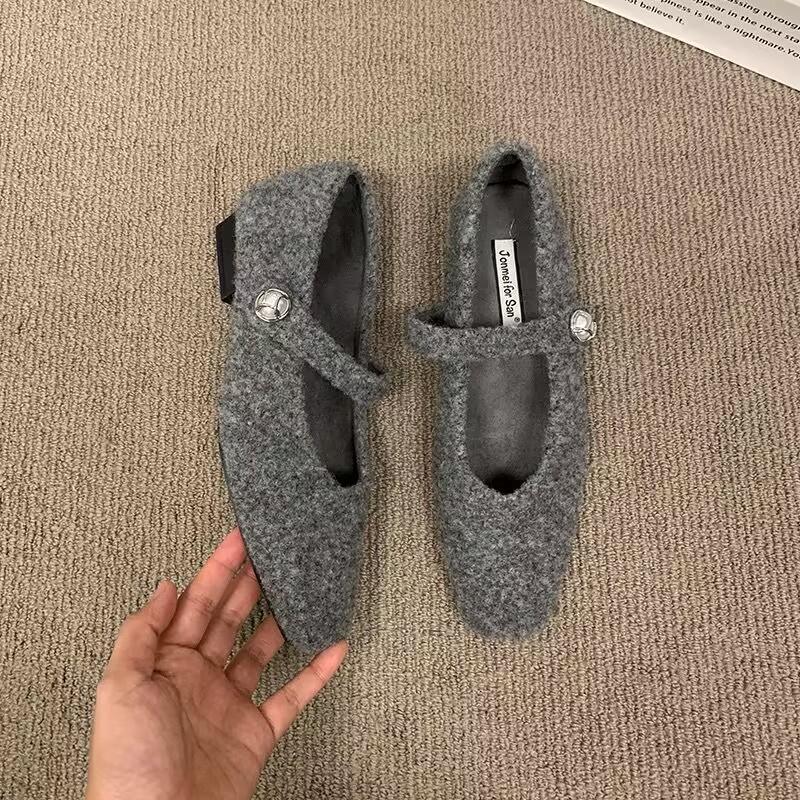 Fashion Women's Thick Heel Cotton Shoes Winter New Square Head Shallow Mouth Suede Soft Sole Anti-slip Wear-resistant Low-top Shoes