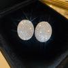 "Elegant Geometric Oval Diamond Silver Earrings - Luxury European & American Fashion for Women"