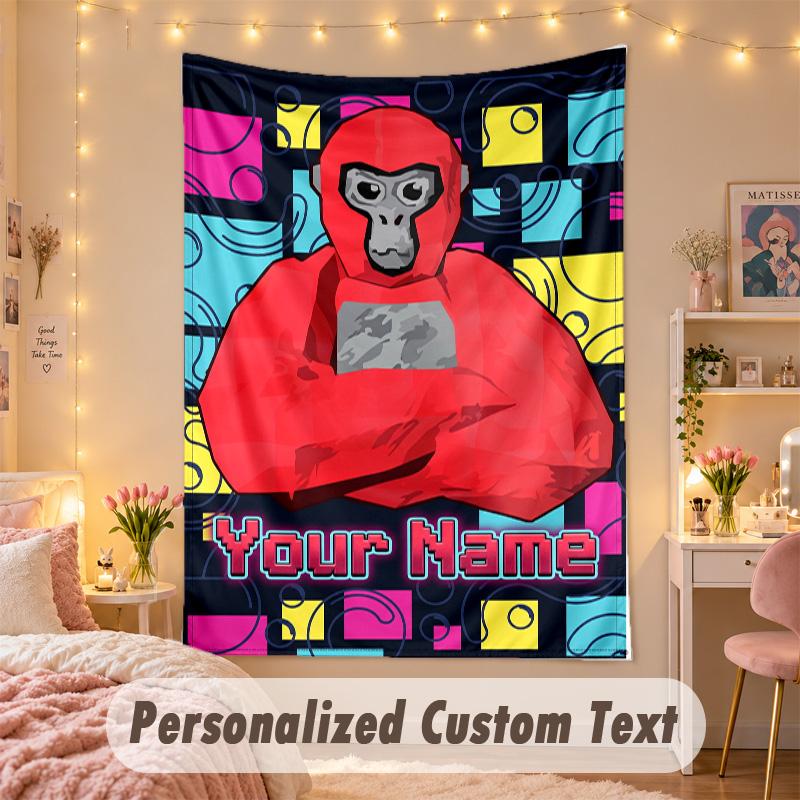 Custom Personalized Tapestry,Gorilla Tag Cartoon Print Custom Name Text Wall Art Hanging for Bedroom