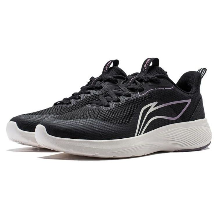 Li Ning Lightweight Reflective Shock Absorbing Non-Slip Durable Low-Top Running Shoes Women sneaker Black White ARST064-3