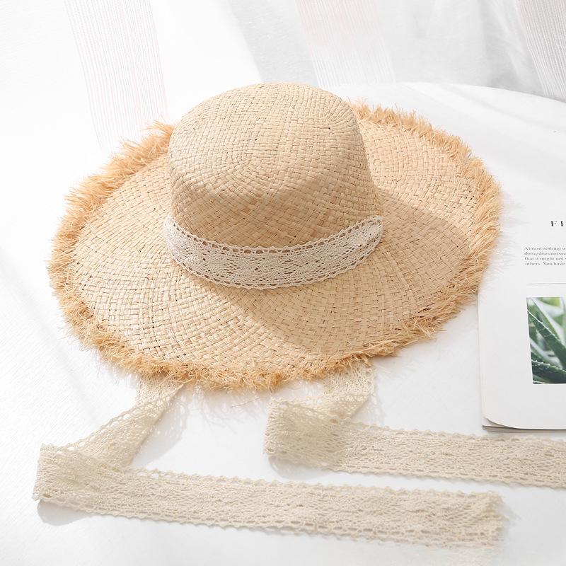 Big Brimmed Seaside Sun Hat Summer Sun Protection Beach Vacation Beach Hat Small Fresh Strap Lafite Straw Hat Female Summer