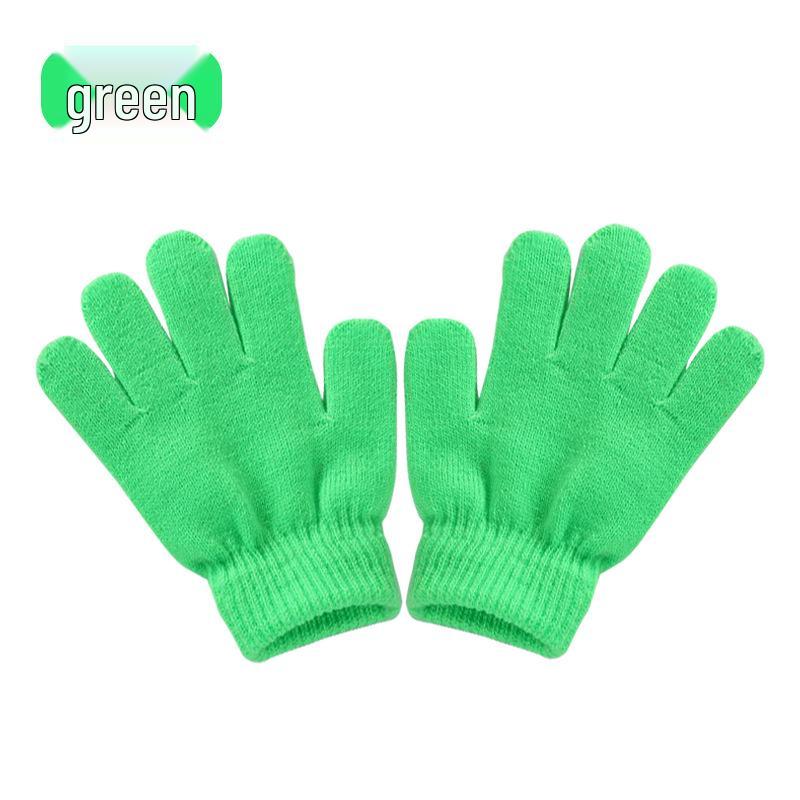

Children s Thick Knitted Warm Gloves, Ages 5-10, Solid Color, Acrylic with Velvet Lining зелёный
