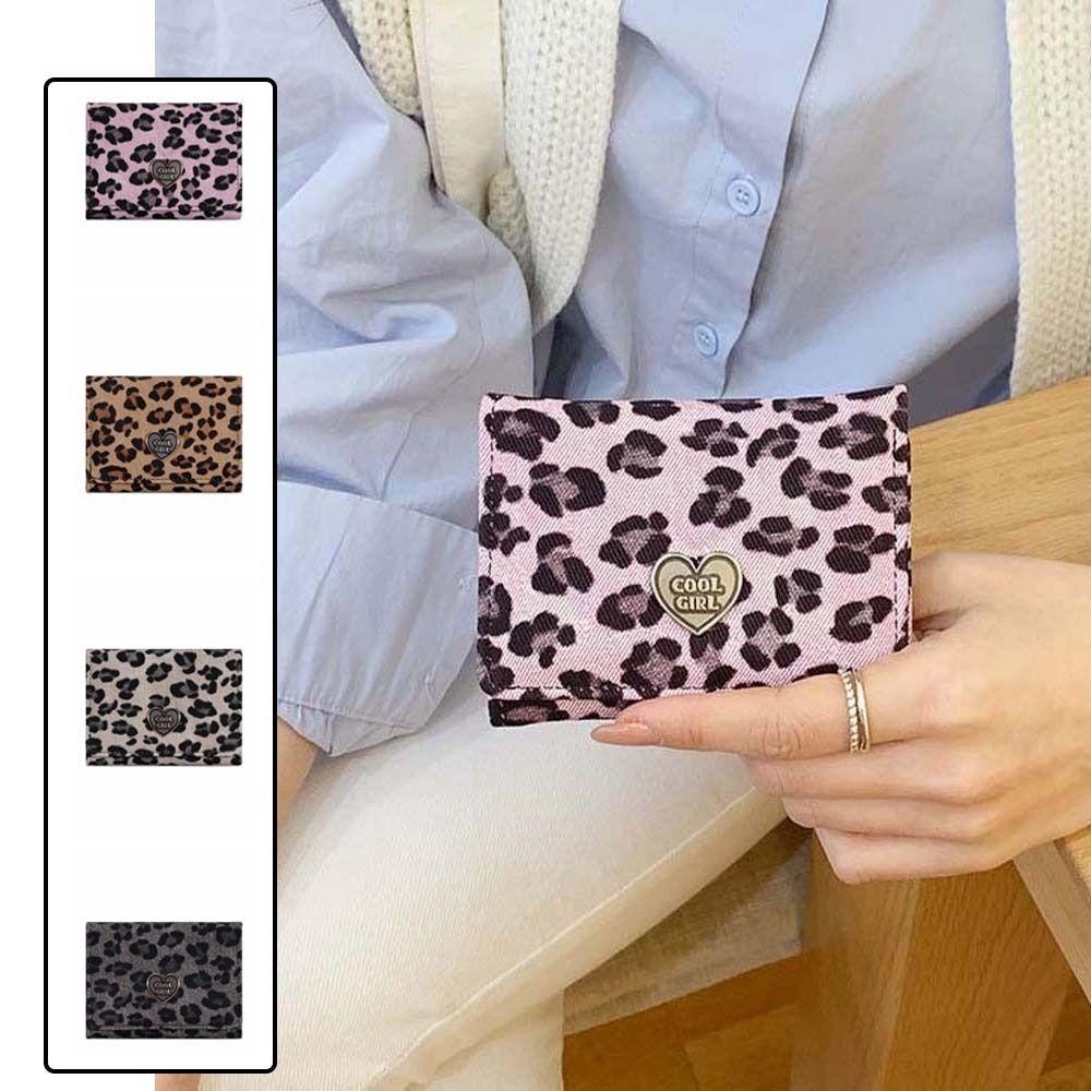 Anti-splash Water Portable Leopard Print Wallet Multiple Card Texture Short Square Purse Mini Retro PU Card Bag Girls
