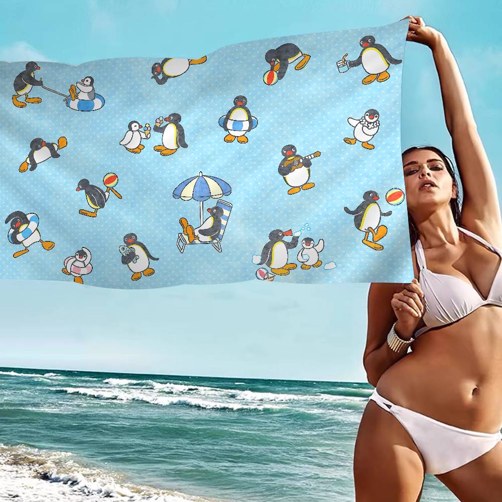 Cartoon Pingu Pinguïn Microvezel Bedrukt Strandlaken Bergbeklimmen Yoga Strand Zwemmen Hardlopen Absorberend Zacht Handdoek