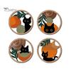Cat Theme Wall Sign 4Pcs Black Decor Set, Boho Cartoon Hanging Art, Art Set Farmhouse Rustic Wooden Plants for Bedroom Living Room Office