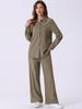 Allegra K Women's 2-Piece Linen Set: Button-Down Shirt and Drawstring Wide-Leg Pants, Gray-Green, Size L