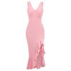 Women Summer Casual V-Neck Sleeveless Dress Solid Color A-Line High Waist Ruffle Hem Irregular Long Dresses Spring Fashion S-XL