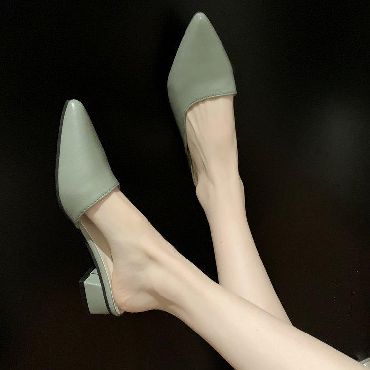 Half slippers women's 2025 summer new pointed middle heel women slippers Korean version outside wearing muller shoes