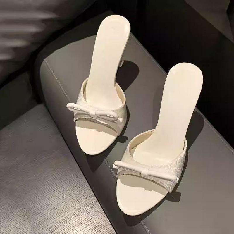 Fashion 2025 Summer New Sandals Women's Fashion Round Head Open Toe Butterfly Knot Anti-slip Wear-resistant High-heeled Slippers
