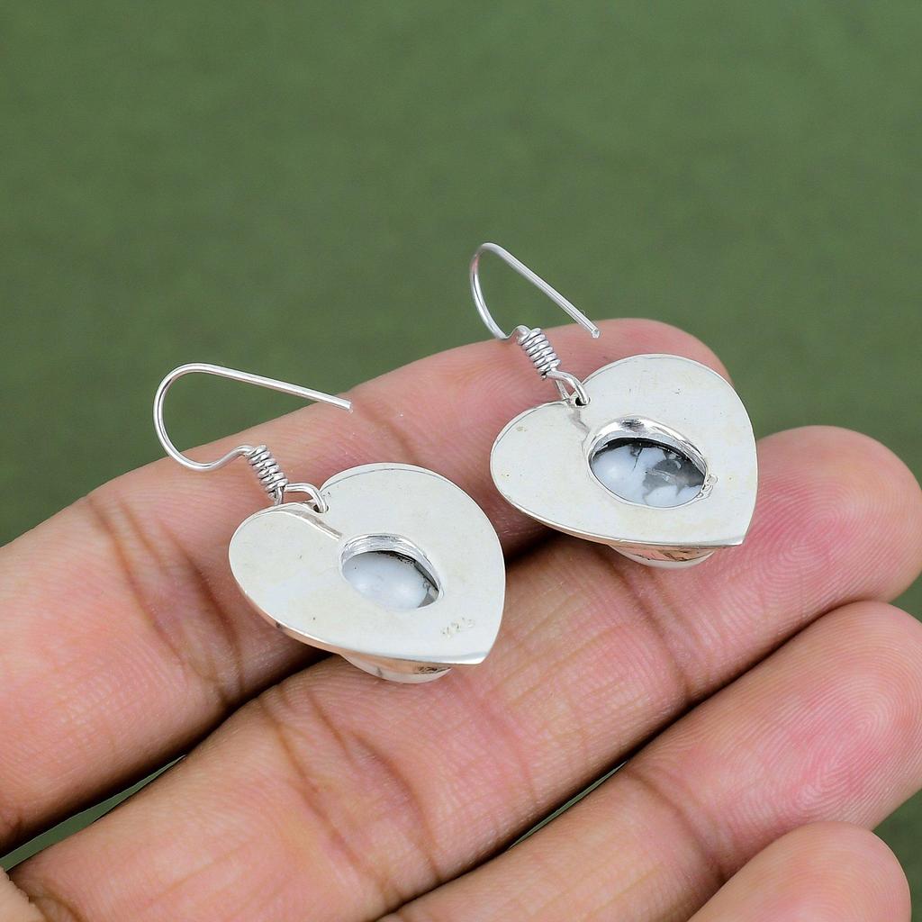 Howlite Earring 925 Sterling Silver Earring Genuine Gemstone Jewelry Handmade Stylish Earrings Howlite Jewelry Dangle Earring Gifts For Her