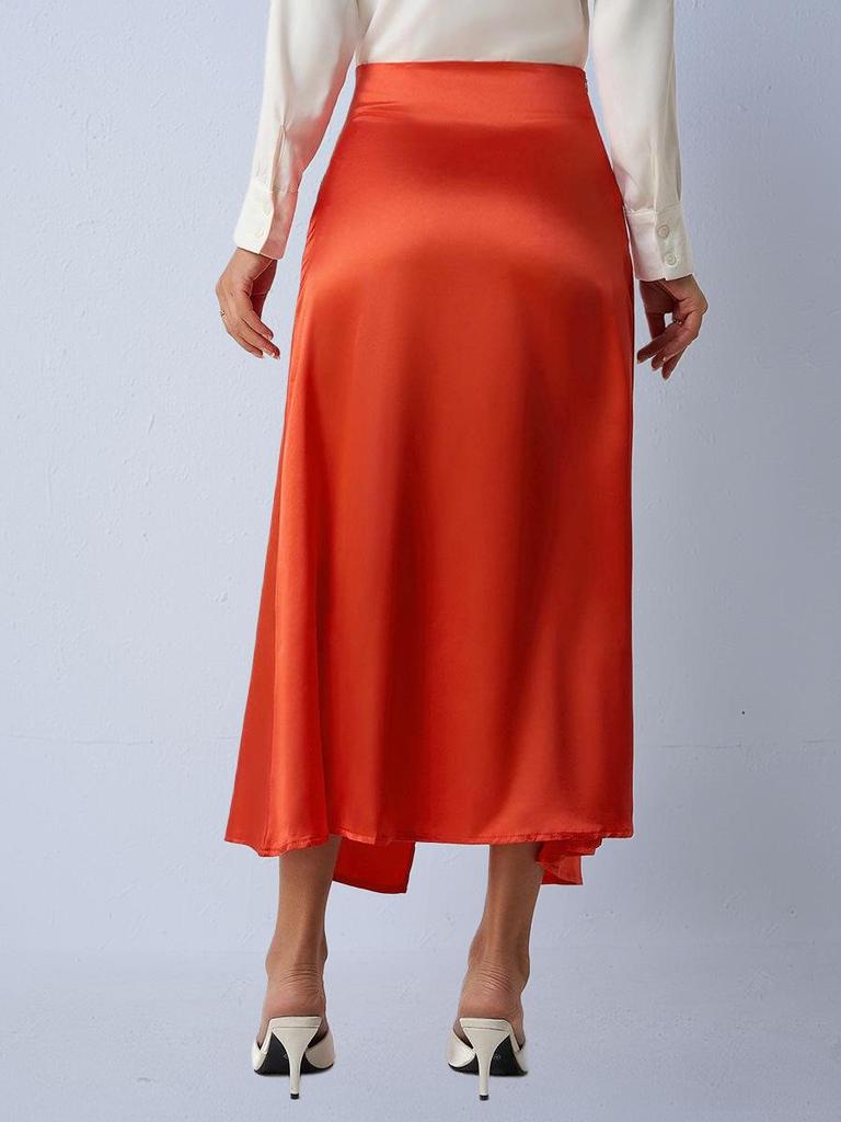 European & American Women's Satin Midi Skirt - Autumn Pleated, Slit Fishtail, Hip-Hugging Design with Zipper