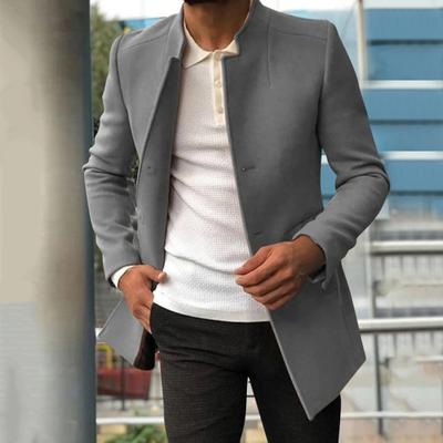 Pánske oblekové kabáty, Jednofarebné, Slim Fit, Jednoradové, Hrubšie, Trenčkot, Jeseň Zima, Vetruvzdorné, Vlnená Bunda