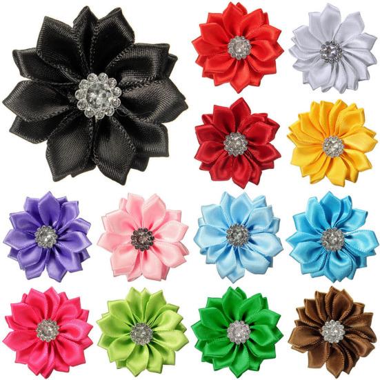 10 stk 4 cm satengbånd blomster skinnende rhinestone applikasjoner DIY bryllupshåndverk